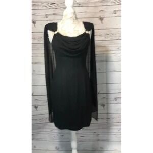 Vtg 90s Black Sheer Cape Sleeve Cocktail Dress Size 7/S USA Whimsigoth Fairy